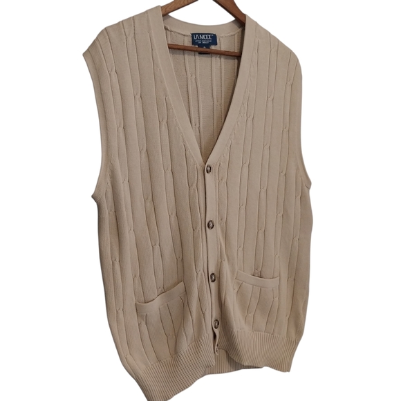 Vtg LA Mode Sweater Vest Button Up Fisherman Size XL Cream Knit Chandler 90s Y2K - Picture 5 of 8